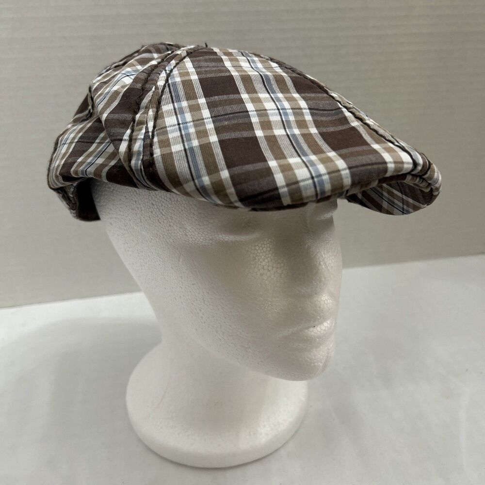Retro 7 Brown Plaid Newsboy Cabbie Hat Cap Size L/XL